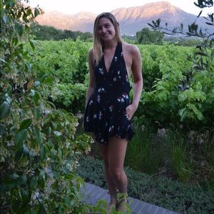 Free People Tie Neck / Low Back Romper w Pockets